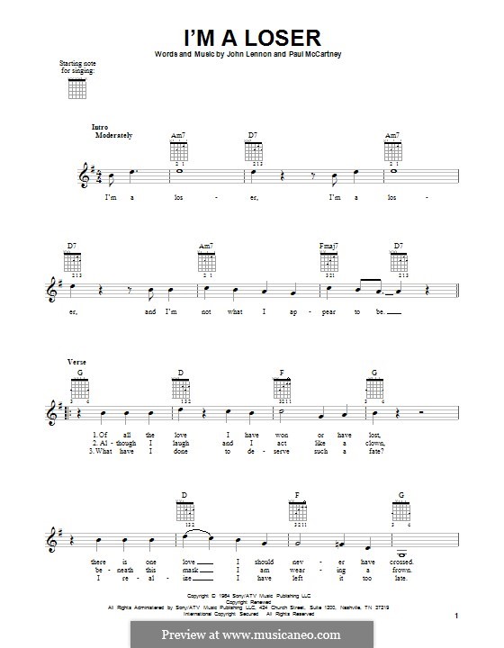 I'm a Loser (The Beatles): For guitar by John Lennon, Paul McCartney