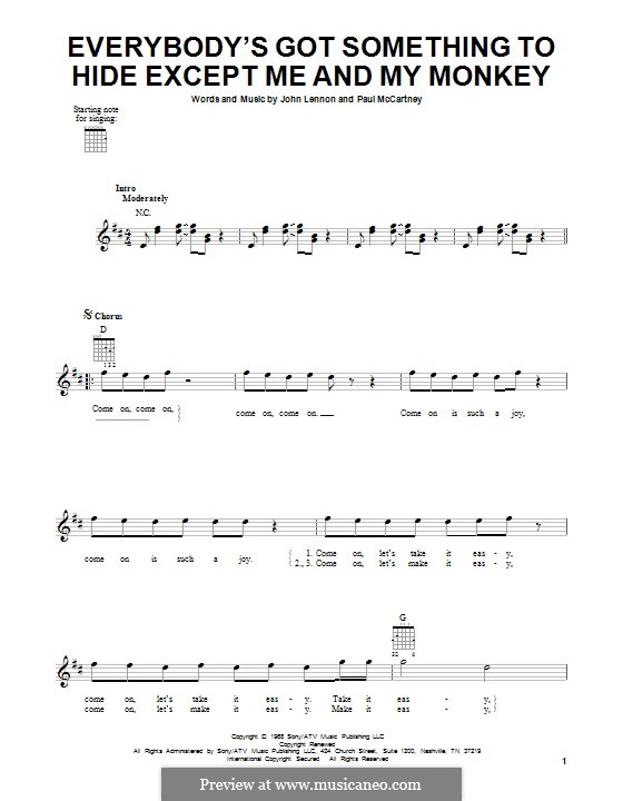 Everybody's Got Something to Hide Except Me and My Monkey (The Beatles): For guitar by John Lennon, Paul McCartney
