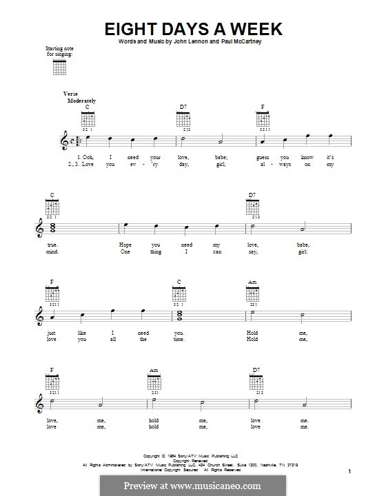 Eight Days a Week (The Beatles): For guitar with tab by John Lennon, Paul McCartney