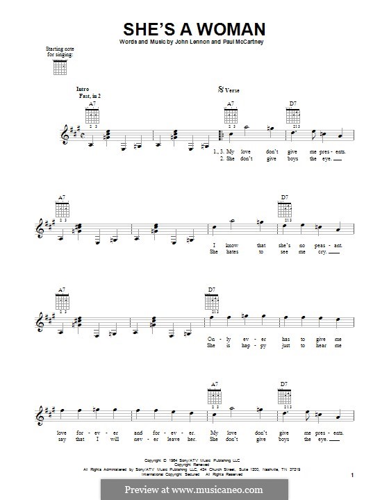 She's a Woman (The Beatles): For guitar by John Lennon, Paul McCartney