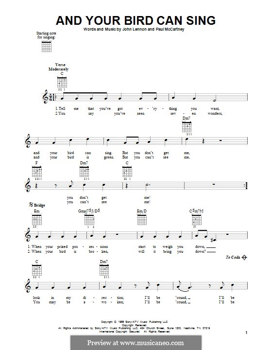 And Your Bird Can Sing (The Beatles): For guitar by John Lennon, Paul McCartney