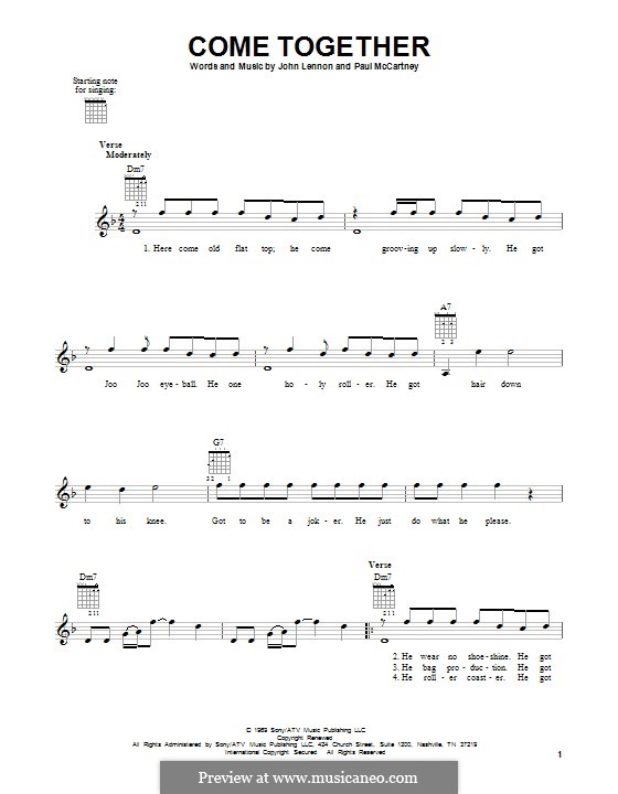 Come Together (The Beatles) instrumental version: For guitar by John Lennon, Paul McCartney