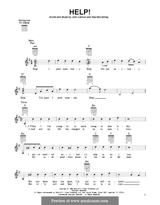 Help! (The Beatles): For guitar with tab by John Lennon, Paul McCartney