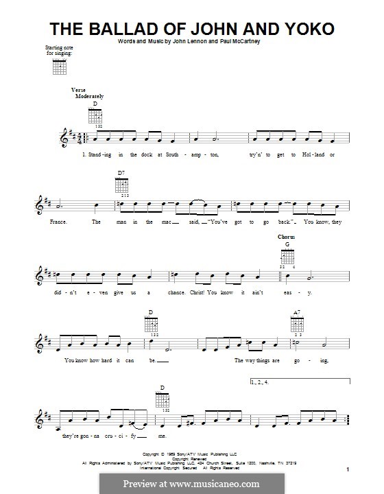 The Ballad of John and Yoko (The Beatles): For guitar with tab by John Lennon, Paul McCartney