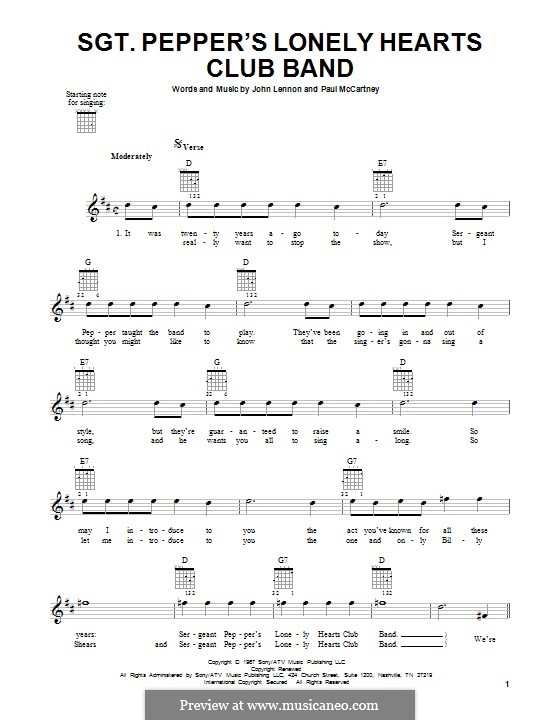 Sgt. Pepper's Lonely Hearts Club Band (The Beatles): For guitar with tab by John Lennon, Paul McCartney