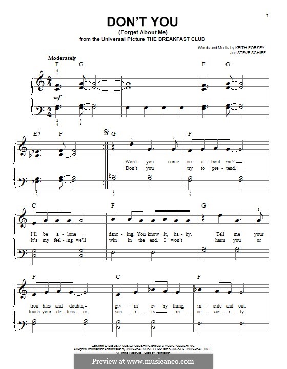 Don't You (Forget About Me): For piano by Keith Forsey, Steve Schiff