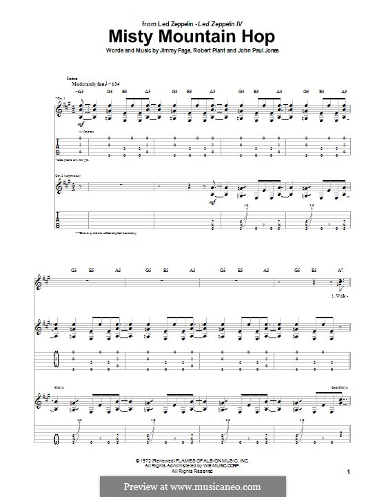 Misty Mountain Hop (Led Zeppelin): For guitar with tab by John Paul Jones, Jimmy Page, John Bonham, Robert Plant