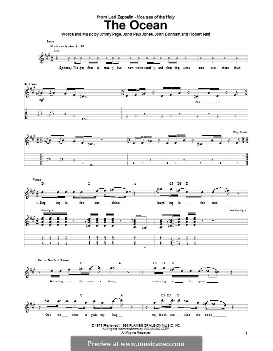 The Ocean (Led Zeppelin): For guitar with tab by John Paul Jones, Jimmy Page, John Bonham, Robert Plant