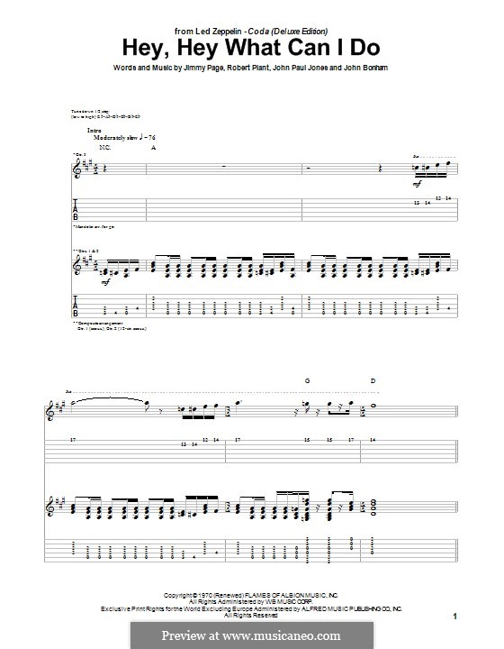 Hey Hey What Can I Do (Led Zeppelin): For guitar with tab by John Paul Jones, Jimmy Page, John Bonham, Robert Plant