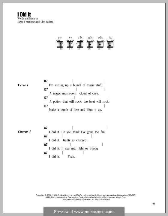 I Did It (Dave Matthews Band): Lyrics and chords by David J. Matthews, Glen Ballard