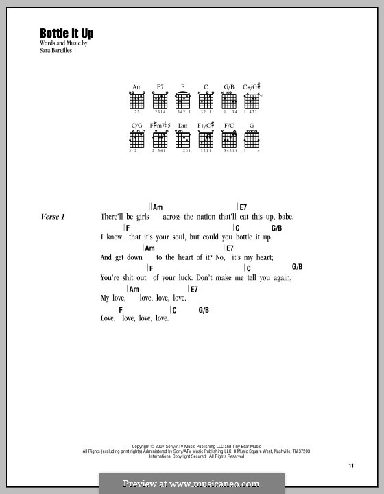 Bottle It Up: Lyrics and chords by Sara Bareilles