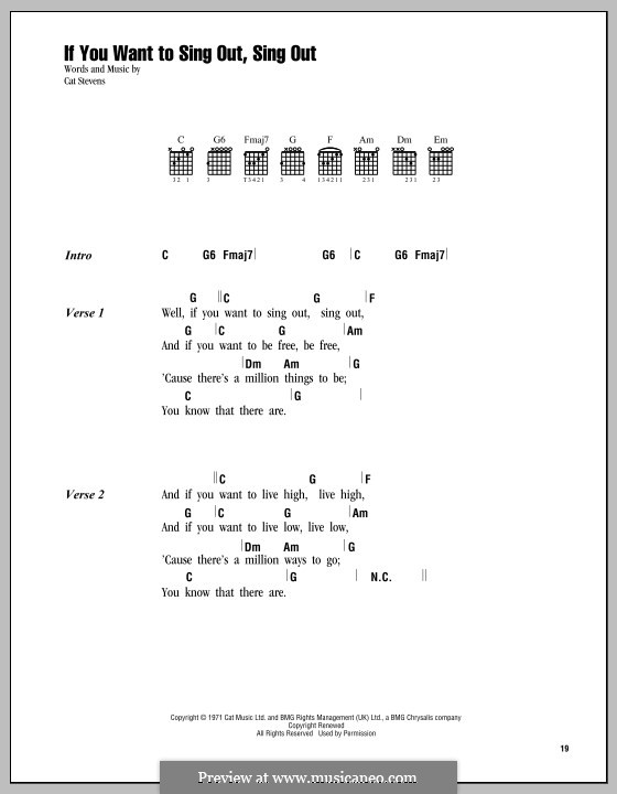 If You Want to Sing Out, Sing Out: Lyrics and chords by Cat Stevens