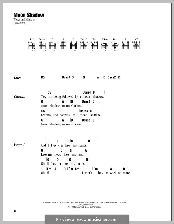 Moonshadow: Lyrics and chords by Cat Stevens