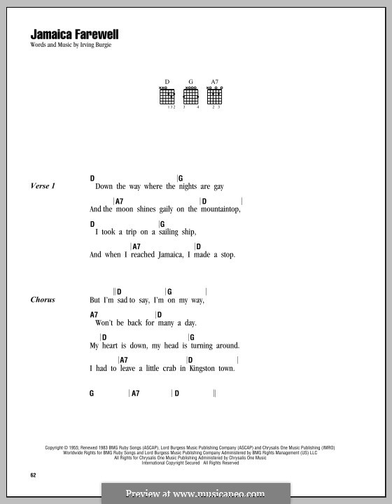 Jamaica Farewell (Harry Belafonte): Lyrics and chords by Irving Burgie