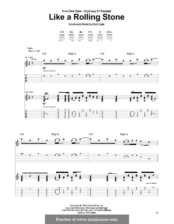 Like a Rolling Stone: For guitar with tab by Bob Dylan