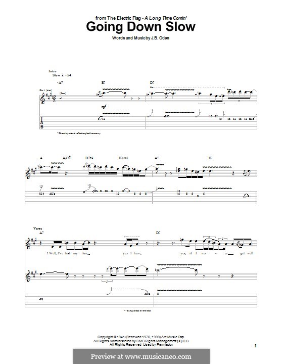 Going Down Slow: For guitar with tab by James B. Oden