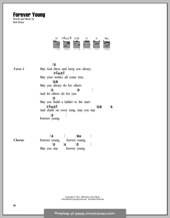 Forever Young I: Lyrics and chords by Bob Dylan