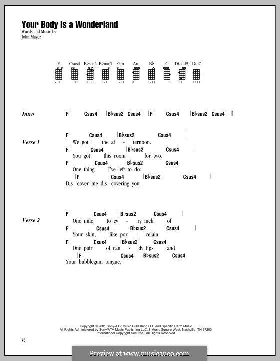 Your Body Is a Wonderland: For ukulele by John Mayer