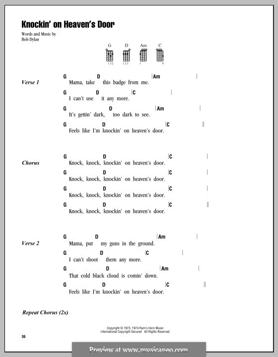 Knockin' on Heaven's Door: For ukulele by Bob Dylan