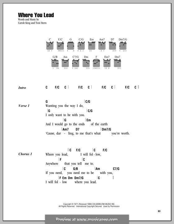 Where You Lead: Lyrics and chords by Carole King, Toni Stern