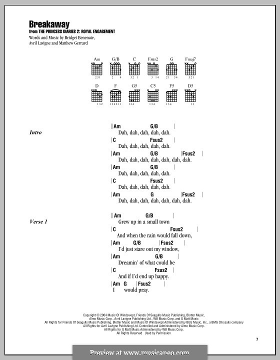 Breakaway (Kelly Clarkson): Lyrics and chords by Avril Lavigne, Bridget Benenate, Matthew Gerrard