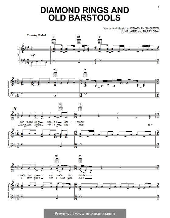 Diamond Rings and Old Barstools: For voice and piano (or guitar) by Barry Dean, Jonathan Singleton, Luke Laird