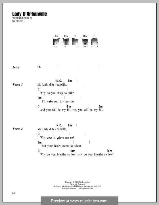 Lady d'Arbanville: Lyrics and chords by Cat Stevens