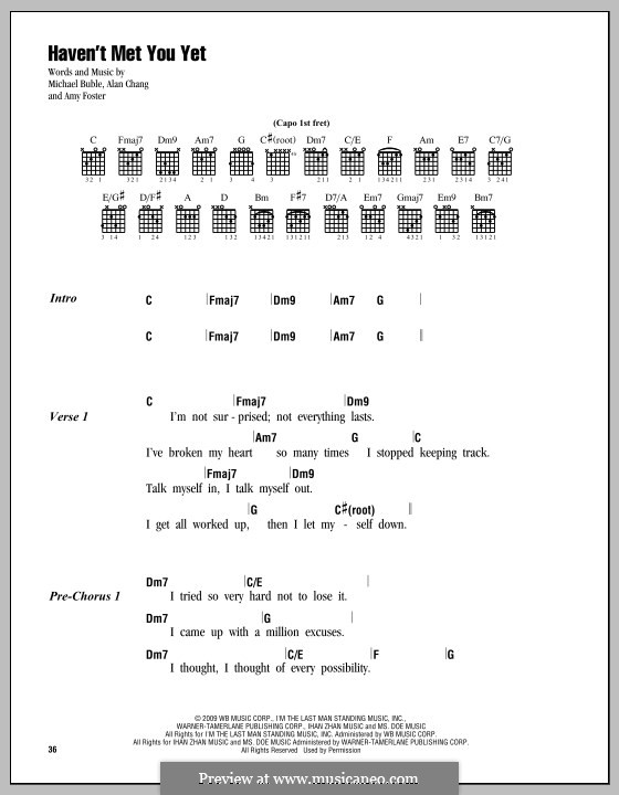 Haven't Met You Yet: Lyrics and chords by Alan Chang, Amy Foster-Gillies, Michael Bublé