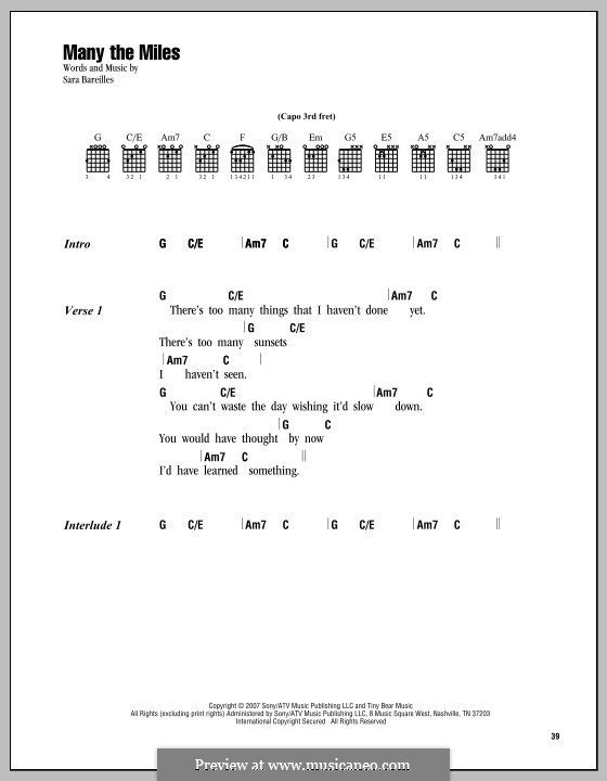 Many the Miles: Lyrics and chords by Sara Bareilles