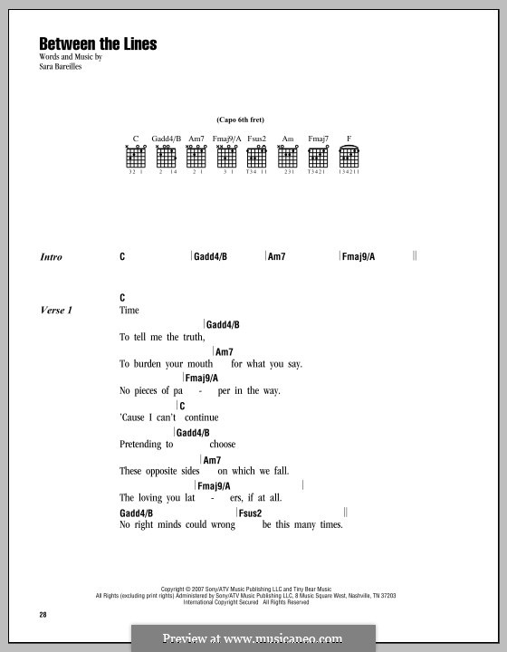 Between the Lines: Lyrics and chords by Sara Bareilles