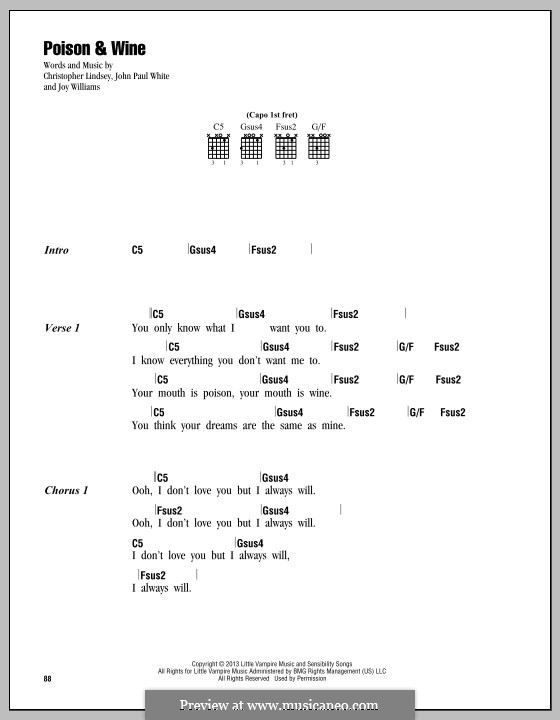 Poison & Wine (The Civil Wars): Lyrics and chords by John White, Chris Lindsey, Joy Williams