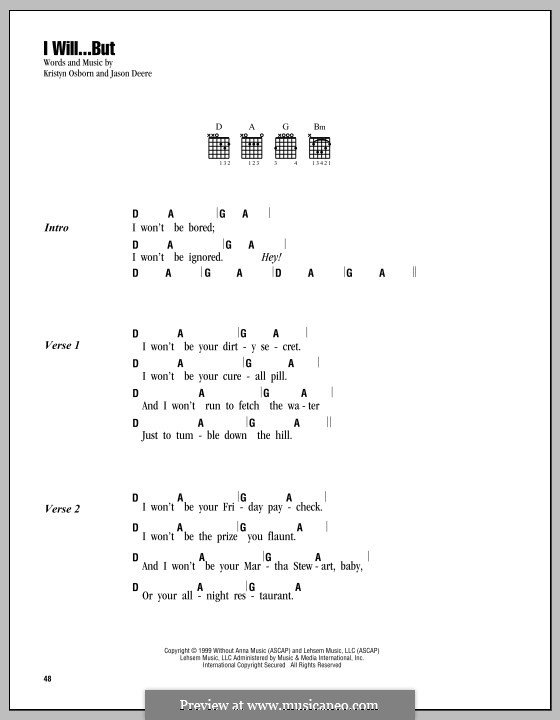 I Will...But (SHeDAISY): Lyrics and chords by Jason Deere, Kristyn Osborn