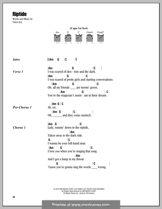 Riptide: Lyrics and chords by Vance Joy