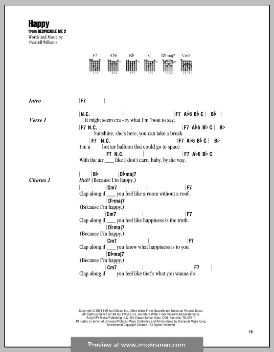 Vocal version: Lyrics and chords by Pharrell Williams