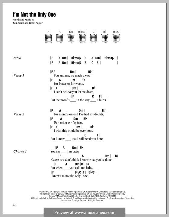 I'm not the Only One: Lyrics and chords by Sam Smith, James Napier