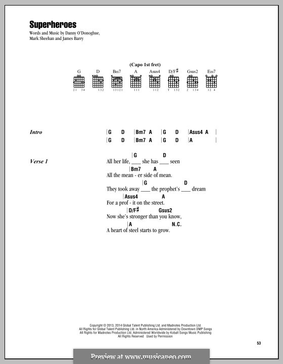 Superheroes (The Script): Lyrics and chords by Danny O'Donoghue, Mark Sheehan, James Barry