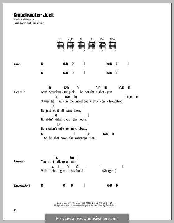 Smackwater Jack: Lyrics and chords by Gerry Goffin