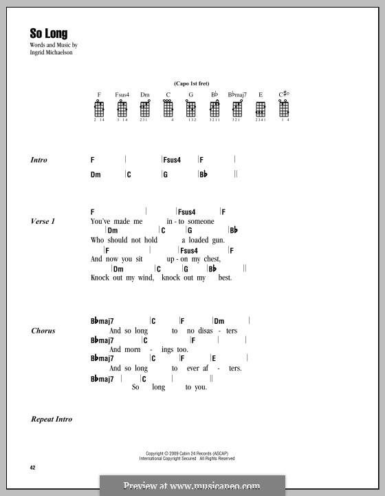 So Long: For ukulele by Ingrid Michaelson