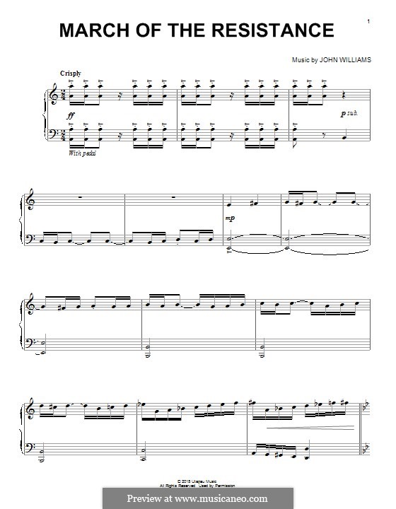 March of the Resistance (from Star Wars: The Force Awakens): For piano by John Williams