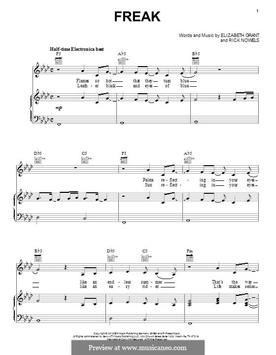 Freak (Lana Del Rey) by R. Nowels, E. Grant sheet music on MusicaNeo