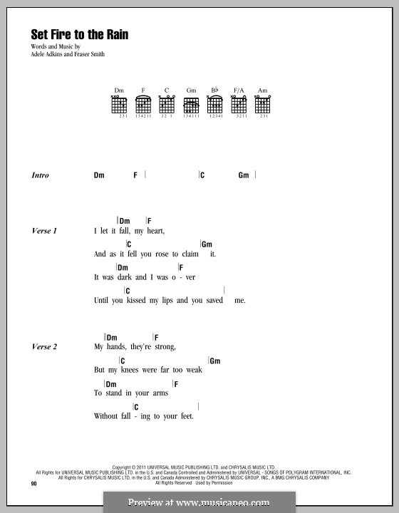 Set Fire to the Rain: Lyrics and chords by Adele, Fraser T. Smith