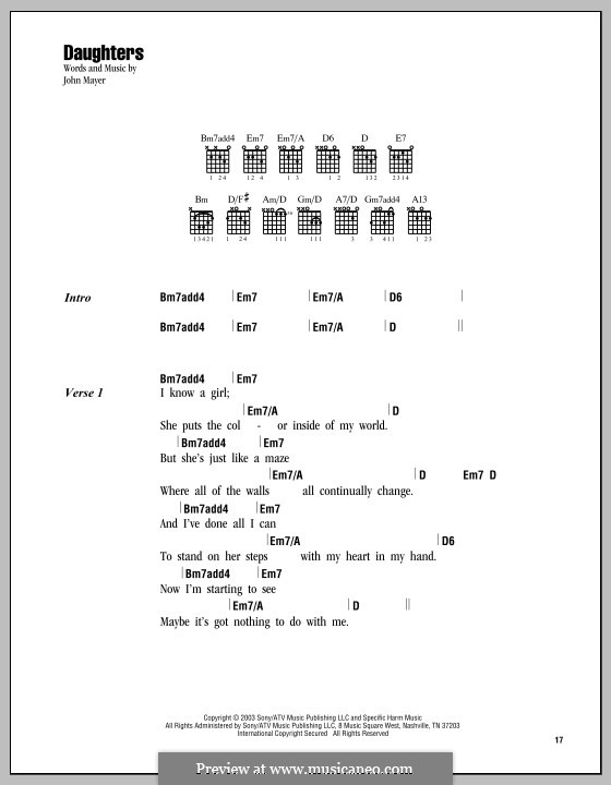Daughters: Lyrics and chords by John Mayer