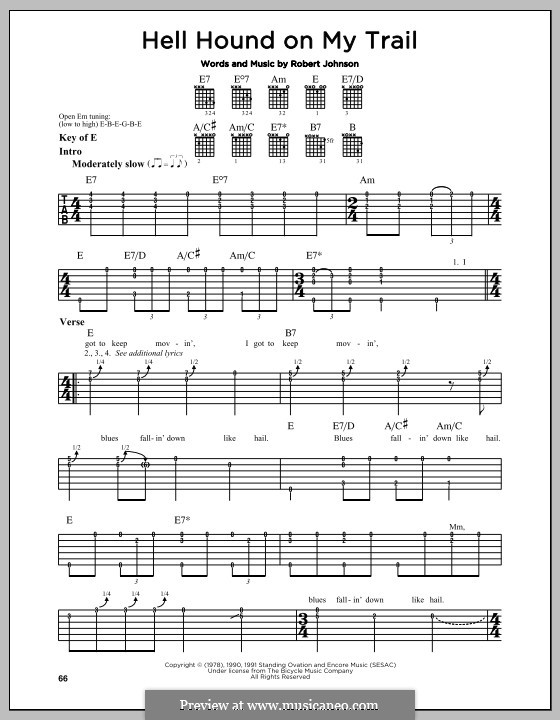 Hell Hound on My Trail (Eric Clapton): For guitar by Robert Leroy Johnson
