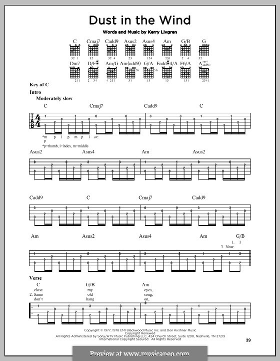 Dust in the Wind (Kansas): For guitar by Kerry Livgren