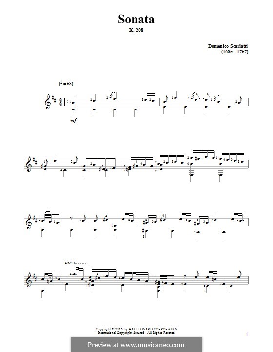 Sonata No.238 in A Major, K.208 L.238 P.315: For guitar by Domenico Scarlatti