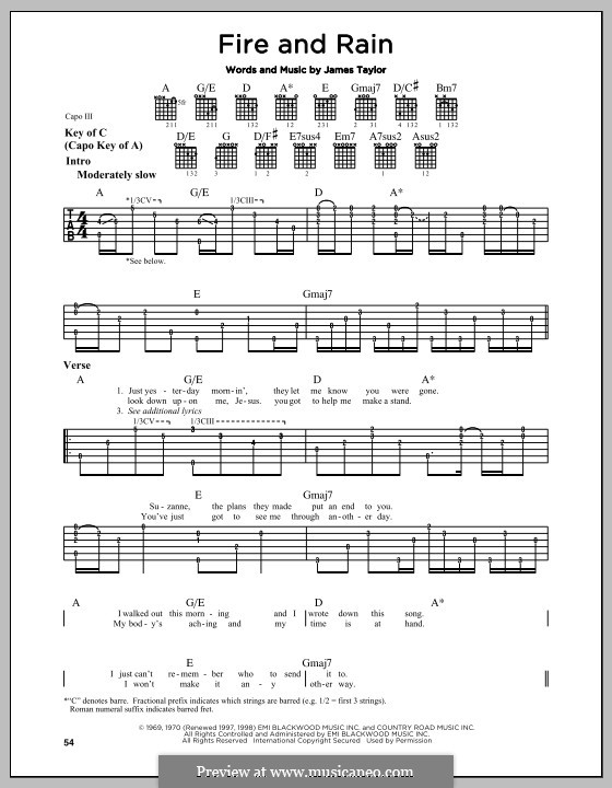 Fire and Rain: For guitar by James Taylor