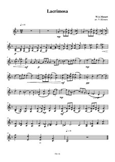 Lacrimosa: For string quartet – violin I part, Ор.9 No.1 by Wolfgang Amadeus Mozart