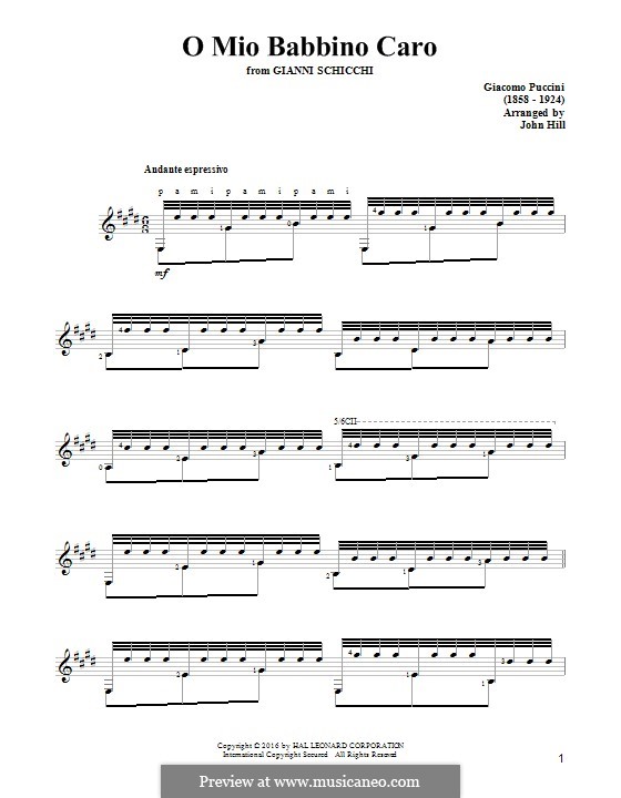 O mio babbino caro: For guitar by Giacomo Puccini