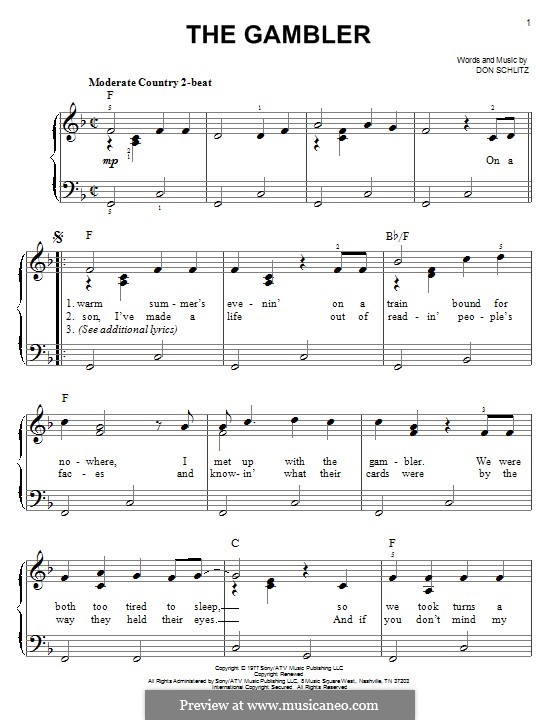 The Gambler (Kenny Rogers): For piano by Don Schlitz