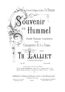 Souvenir de Hummel, Op.30: For clarinet and piano by Theodore Lalliet